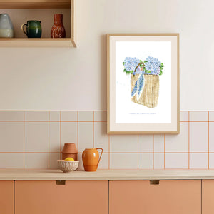 Blue Hydrangea in Tote Basket