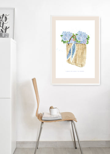 Blue Hydrangea in Tote Basket