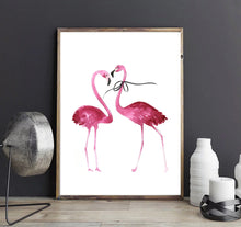 Flamingo couple with bow