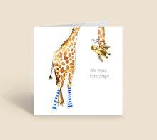 Birthday giraffe blue socks (Individual Card)
