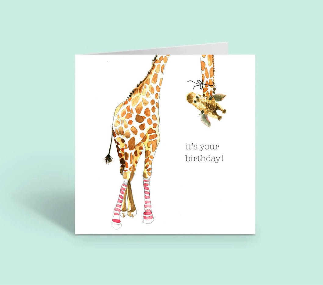 Birthday giraffe pink socks (Individual Card)