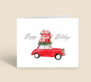 Pack of 10 Red Car Christmas Cards